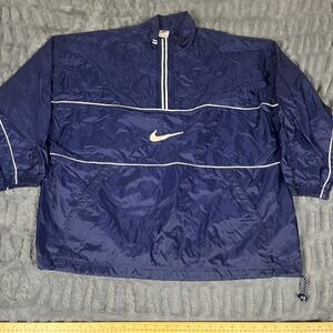 Vintage Nike Navy Blue White Stripe Windbreaker  Rain Jacket Pullover XXL